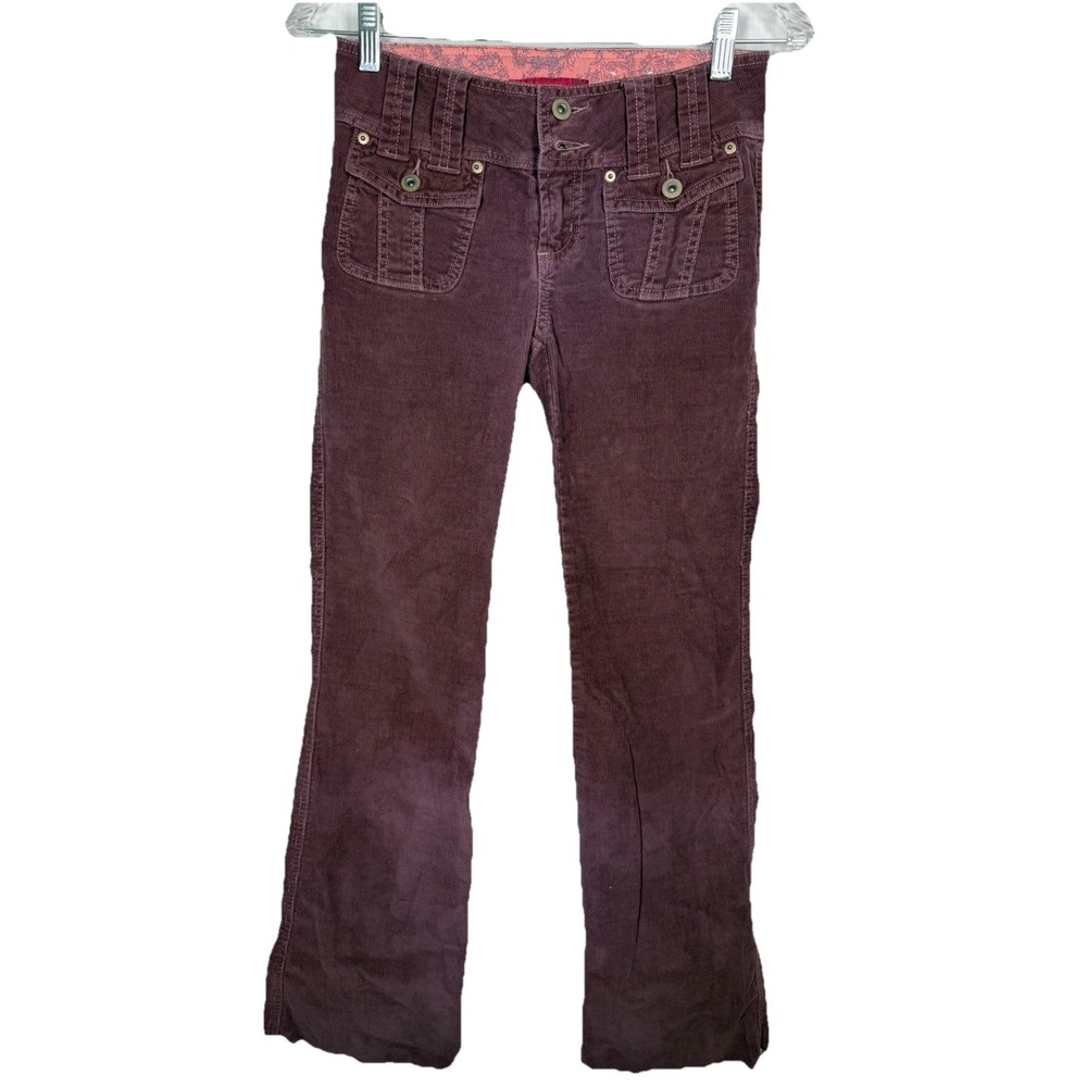 SO Stretch Y2K Corduroy Bootcut Pants Womens Size 1‎ Plum Low Low Rise Raw Hem